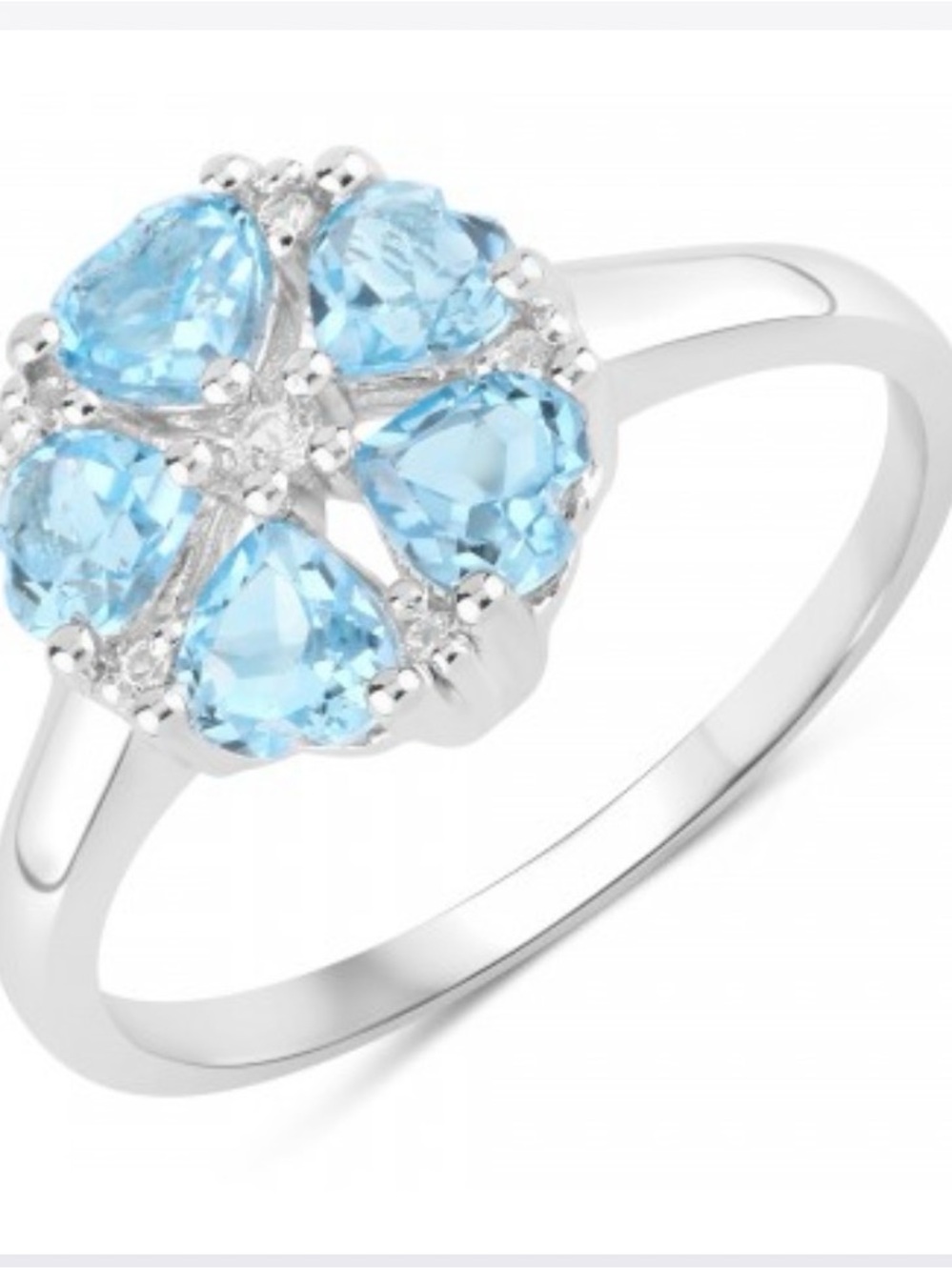 5 Heart Blue Topaz Cluster Ring White Topaz Accents 14K White Gold Plated Size 8